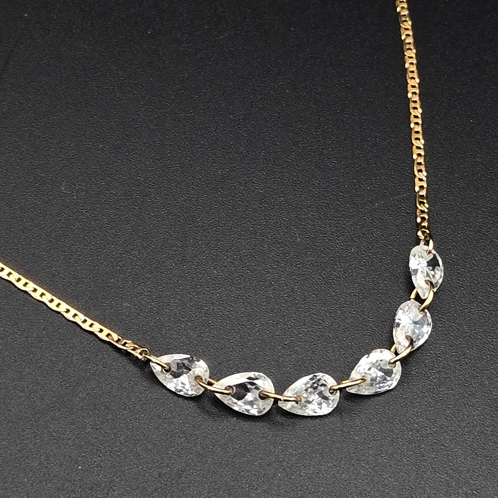 Serefina Gold Tone Mariner‎ Chain Necklace Teardrop Clear Crystals Adjustable